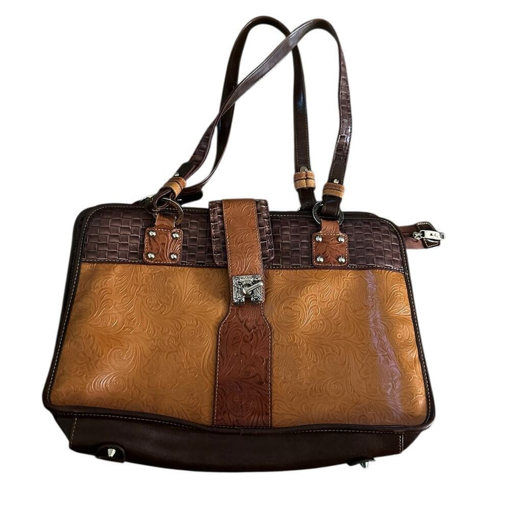 Mc Marc Women's Brown Tan Leather Woven Texture Chantal Shoulder Bag purse